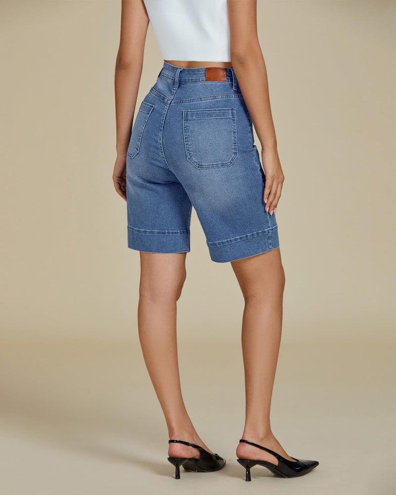 luvamia High Waisted Denim Shorts Women Western Denim Shorts Women Mom Jean Shorts Bermuda Vintage Jean Shorts Plus Size Medium Blue Size X-Large - Image 3