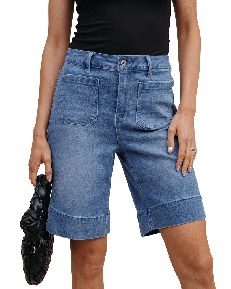 luvamia High Waisted Denim Shorts Women Western Denim Shorts Women Mom Jean Shorts Bermuda Vintage Jean Shorts Plus Size Medium Blue Size X-Large - Image 1