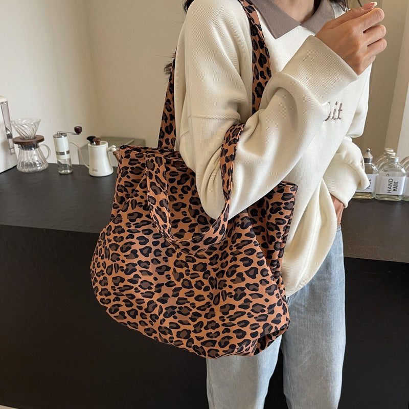 Japanese And Korean Artistic Retro Leopard Print Canvas Bag Women'S Large Capacity Casual Tote Bag Student Class Tutor Bag Handbag - Image 2
