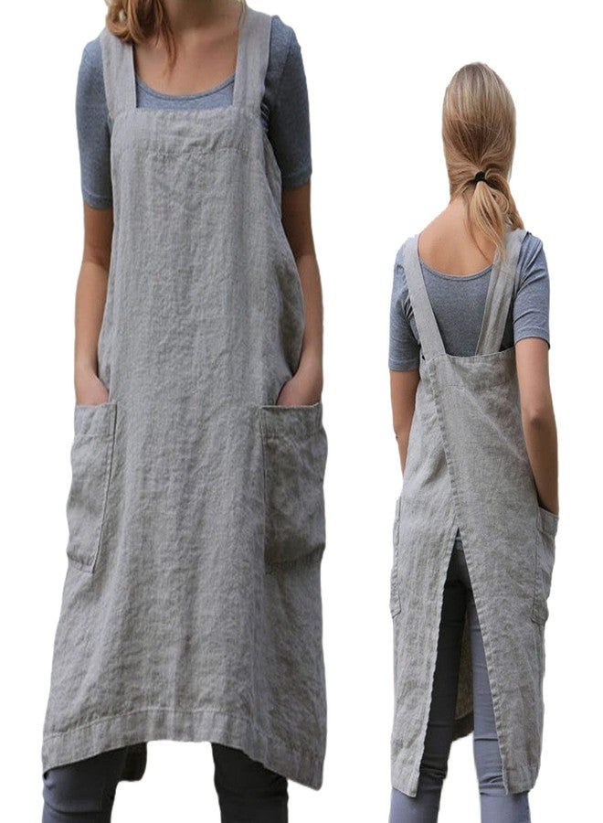ZQFFB Pinafore Cross Back Apron for Women with Pockets Japanese Smock for Work Gardening Cooking Painting Baking - Image 1