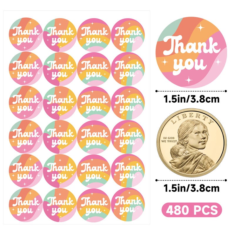 Anwyll Thank You Stickers - Rainbow Star Thank You Stickers for Small Business 480Pcs 1.5In Thank You Sticker for Packaging Self Adhesive Thank You Party Favor Seal Label Sticker for Card(4 Design) - Image 2
