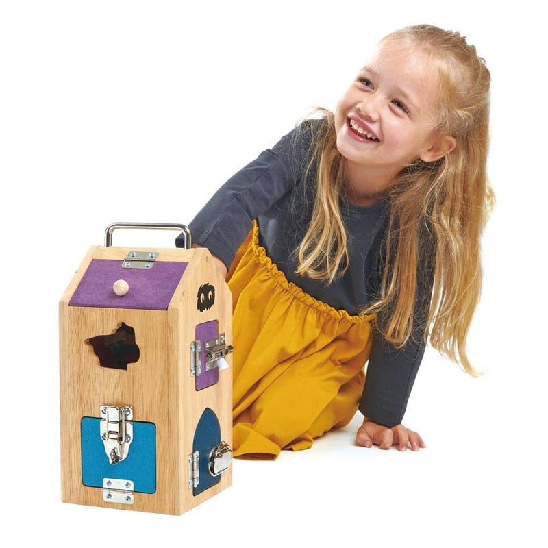Tender Leaf Toys Wooden Monster Lock Box - 8 Different Doors with Various Lock Mechanisms Helps Develop Probelm Solving Skills - 3 +, Multicolor, 6.5" x 6.7" x 11.7" - Image 5