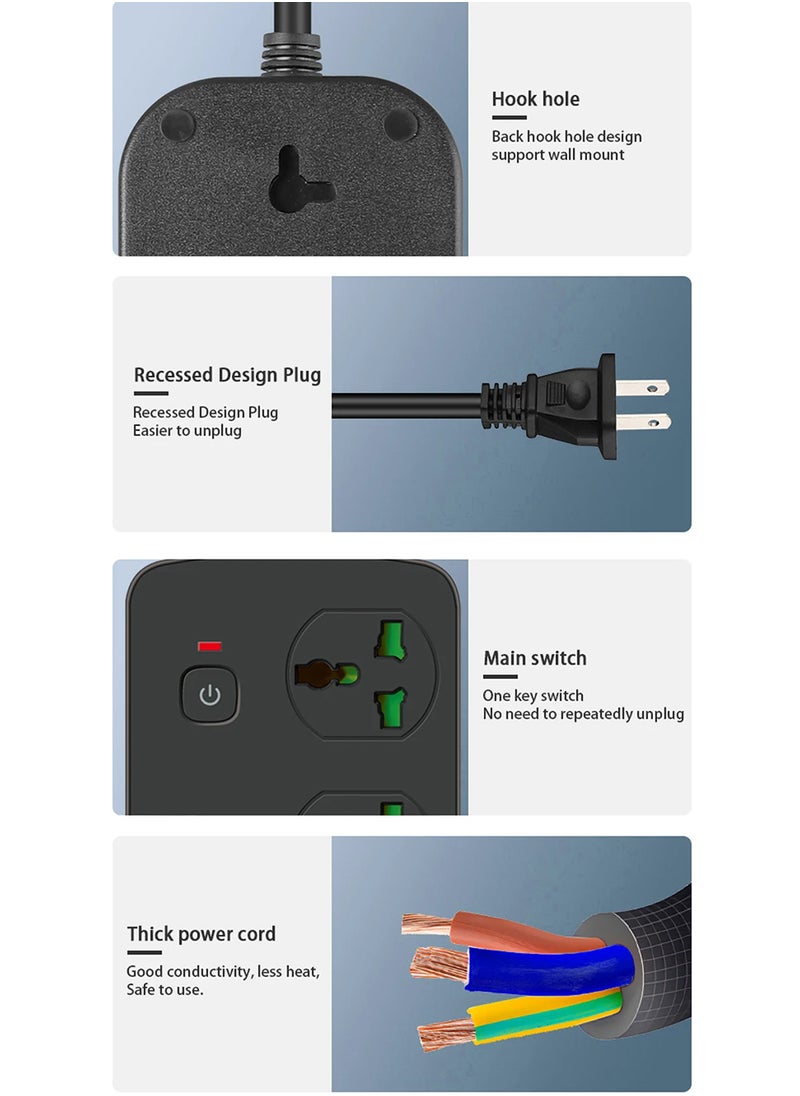 EzzySo Power Socket With 4 Universal Socket And USB Type-C Port Multiprise Network Filter Power Strip With 2M Extension Cord Safety Button  - Image 5