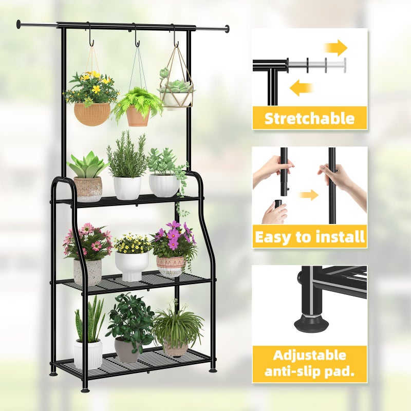 Simple Trending Plant Stand Indoor Outdoor, Heavy Duty Metal 3 Tiered Hanging Plant Shelf for Multiple Flower Planter Holder Tall Large Rack for Living Room Garden Balcony, Black - Image 5