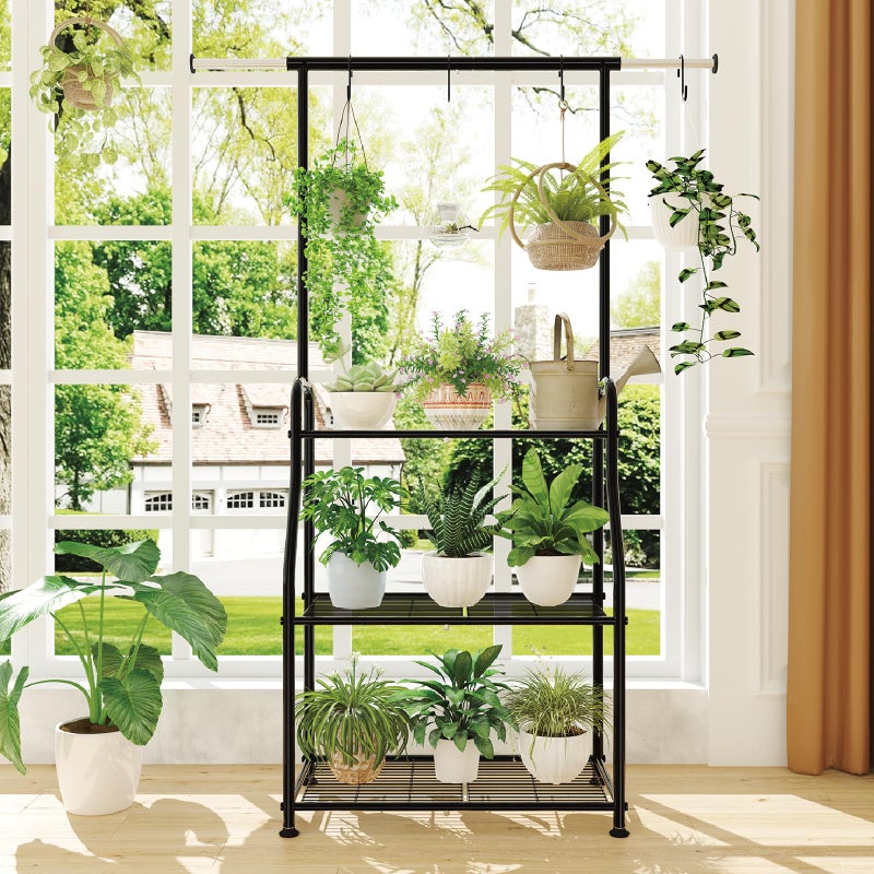 Simple Trending Plant Stand Indoor Outdoor, Heavy Duty Metal 3 Tiered Hanging Plant Shelf for Multiple Flower Planter Holder Tall Large Rack for Living Room Garden Balcony, Black - Image 3