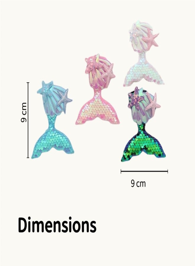 زيبويو مشابك شعر زيبويو® للبنات - 4 دبابيس شعر على شكل ذيل حورية البحر مزينة بالترتر بألوان متعددة، خفيفة الوزن ومتينة، مشابك شعر غرة بطول 4.3 بوصة، إكسسوارات شعر لطيفة للبنات، عبوة من 4 قطع - Image 2