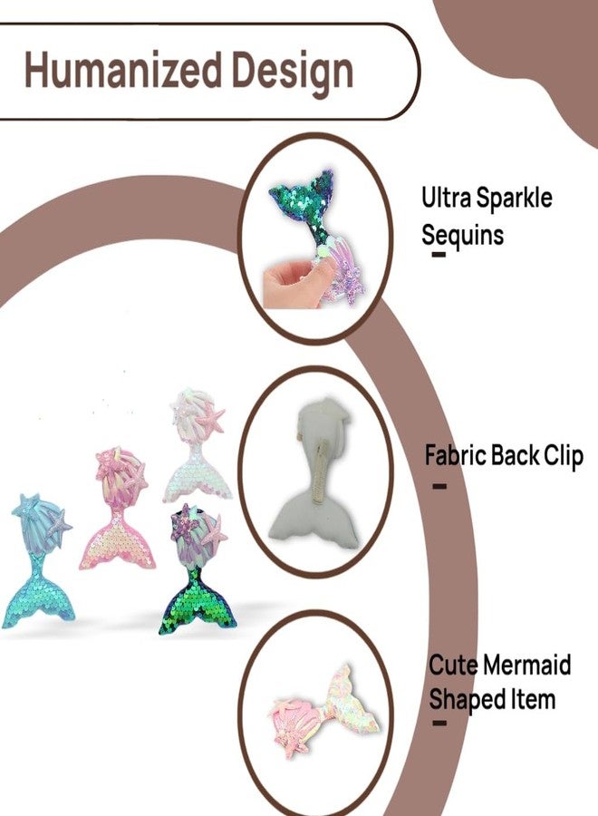 زيبويو مشابك شعر زيبويو® للبنات - 4 دبابيس شعر على شكل ذيل حورية البحر مزينة بالترتر بألوان متعددة، خفيفة الوزن ومتينة، مشابك شعر غرة بطول 4.3 بوصة، إكسسوارات شعر لطيفة للبنات، عبوة من 4 قطع - Image 3