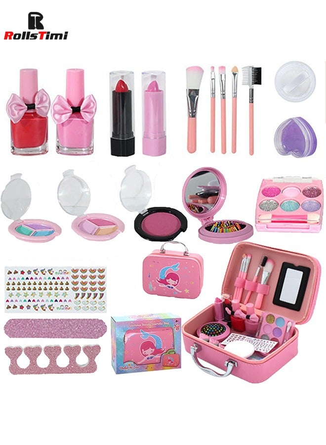 RollsTimi  Kids Makeup kit for Girl, 20PCS Washable Makeup Set Toy with Real Cosmetic Case, Safe & Non-Toxic Kids Makeup Set, Pretend Play Makeup Beauty Set  - Image 1