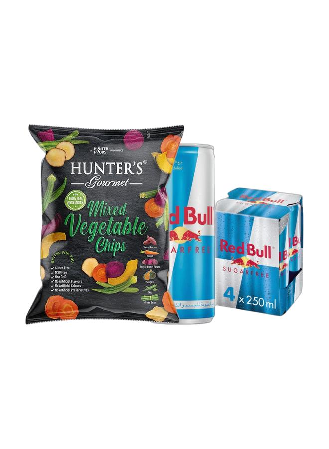 noon Hunter's Gourmet Mixed Vegetable Chips 75grams + Red Bull Sugar Free Energy Drink 250ml Pack of 4 - Image 1