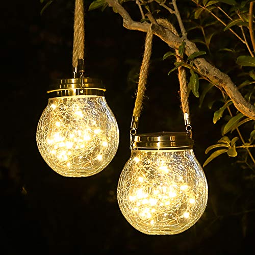 ROSHWEY Solar Lantern, 2 Pack Outdoor Lanterns with 30 LED Waterproof Garden Decor Patio Solar Lights Outdoor Decorative Backyard Outdoor Hanging, Warm Light - Image 1