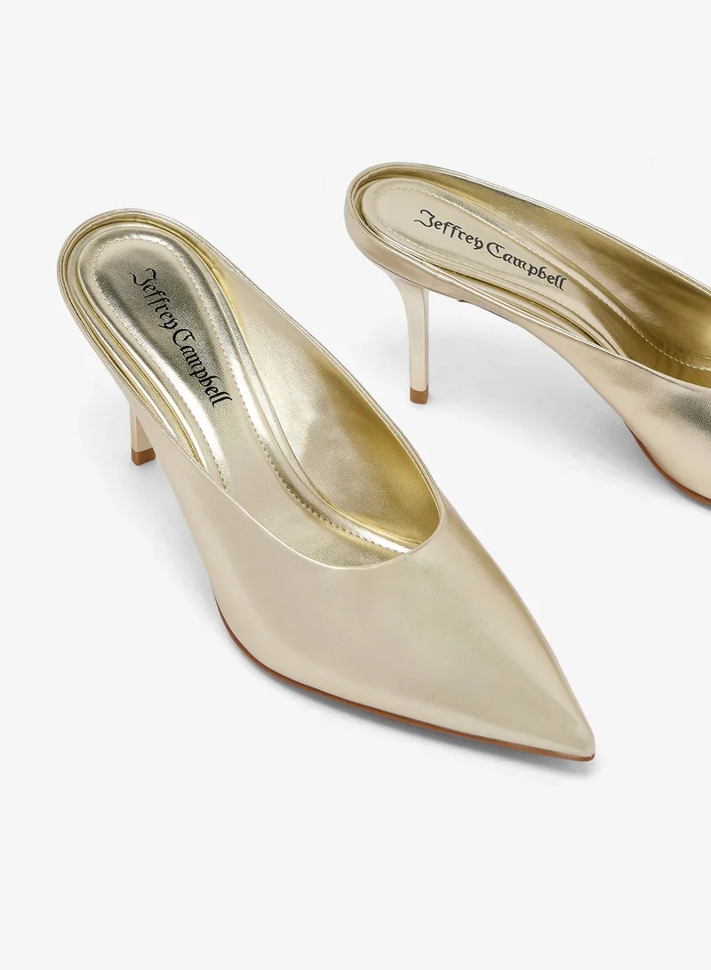 Jeffrey Campbell Gold Satin Round Toe Heel Sandals for Women | Best Price UAE