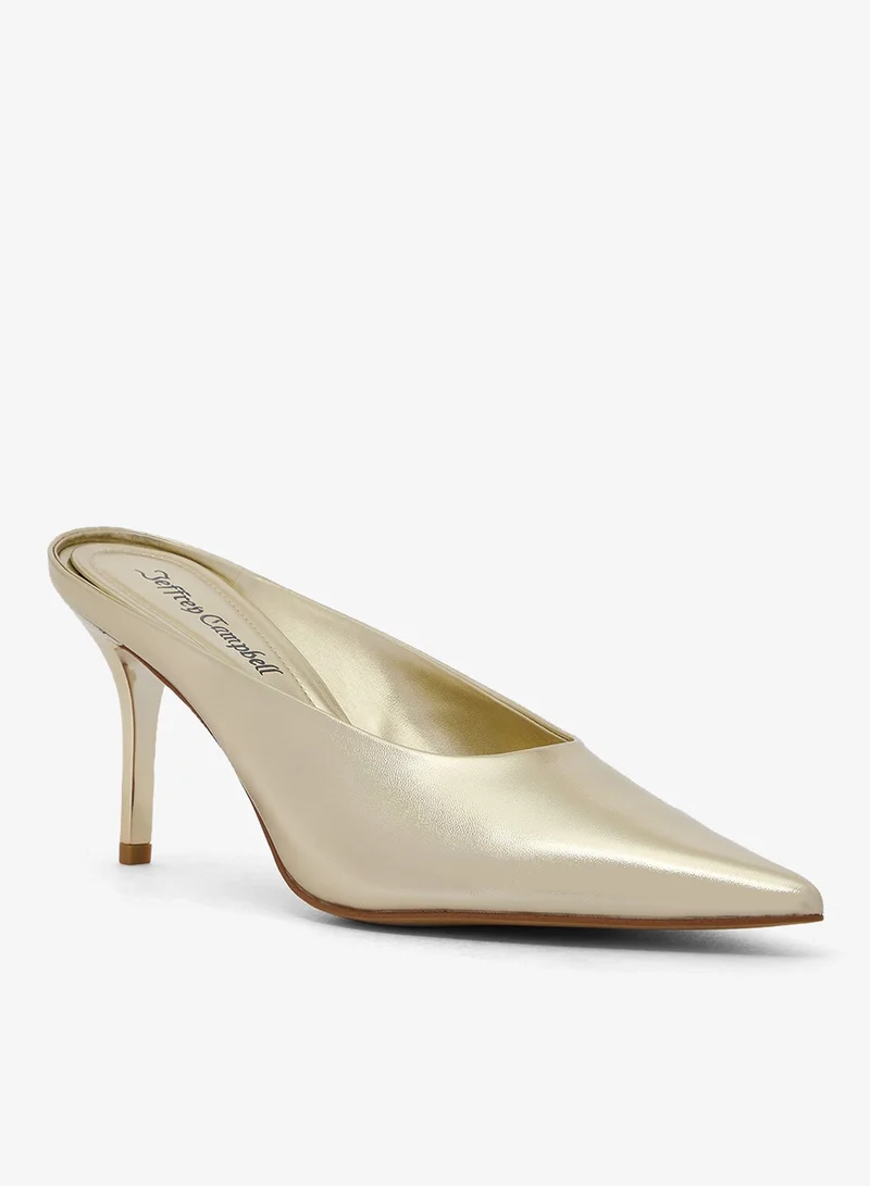 Jeffrey Campbell Gold Satin Round Toe Heel Sandals for Women | Best Price UAE