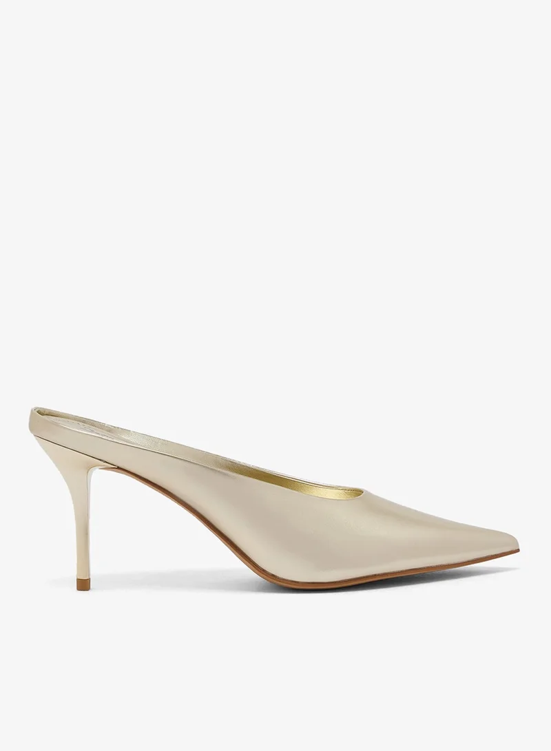 Jeffrey Campbell Gold Satin Round Toe Heel Sandals for Women | Best Price UAE
