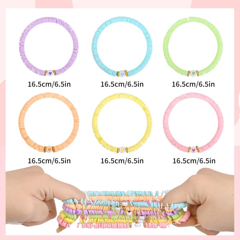 JIASHUYEYE Preppy Bracelets Set - Heart Colorful Heishi Surfer Stretch Bracelets Clay Stackable Boho Bracelets Y2K Summer Beach Jewelry for Women Girls - Image 4