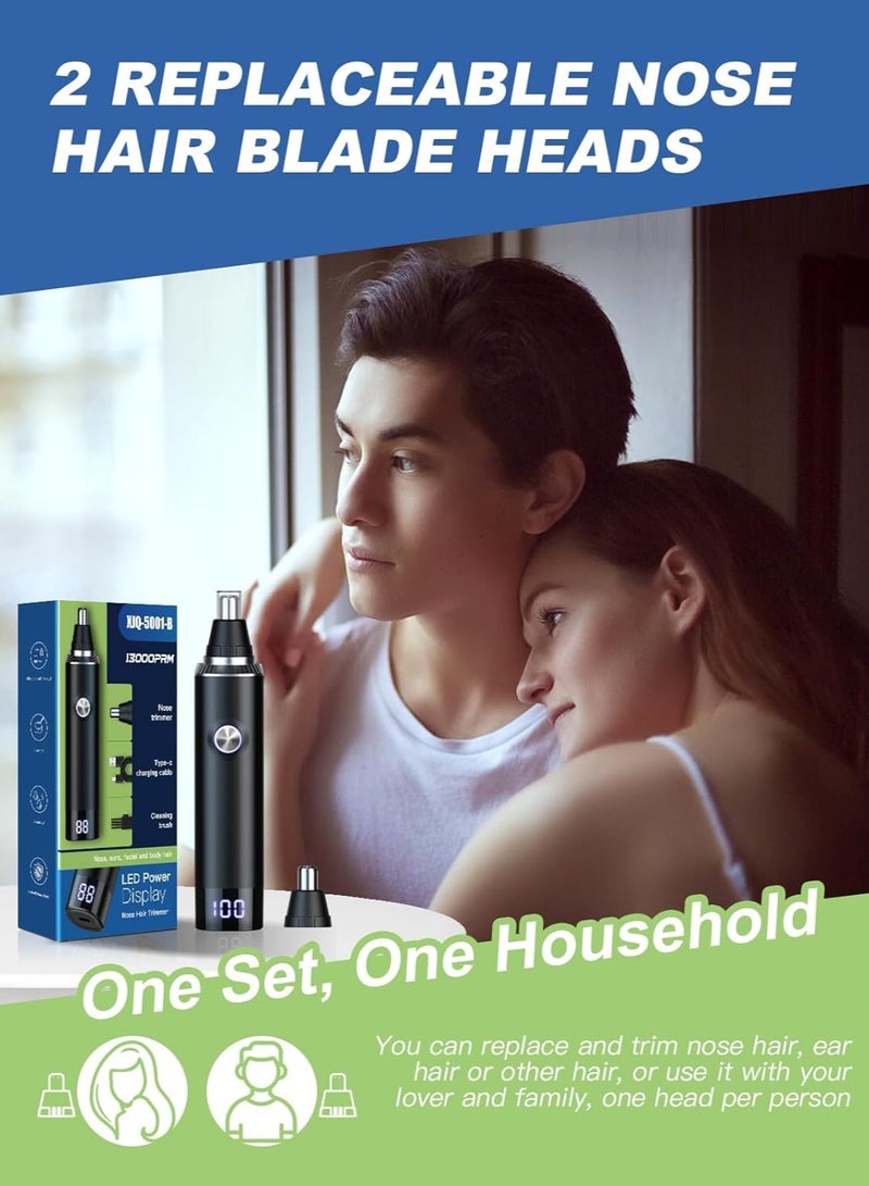 general Ear & Nose Hair Trimmer with LED Display for Men Women,Painless USB Rechargeable Eyebrow & Facial & Nose Hair Trimmer Clipper,Professional IPX7 Waterproof Dual Edge Blades Black - Image 3