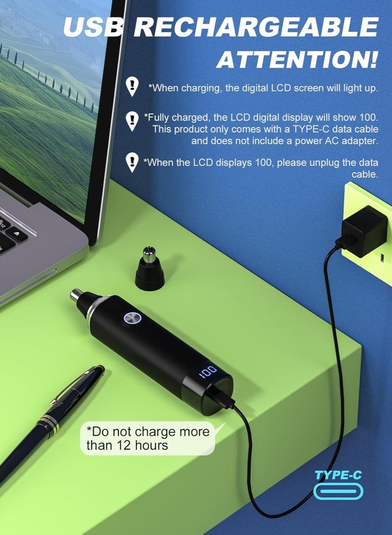 general Ear & Nose Hair Trimmer with LED Display for Men Women,Painless USB Rechargeable Eyebrow & Facial & Nose Hair Trimmer Clipper,Professional IPX7 Waterproof Dual Edge Blades Black - Image 4