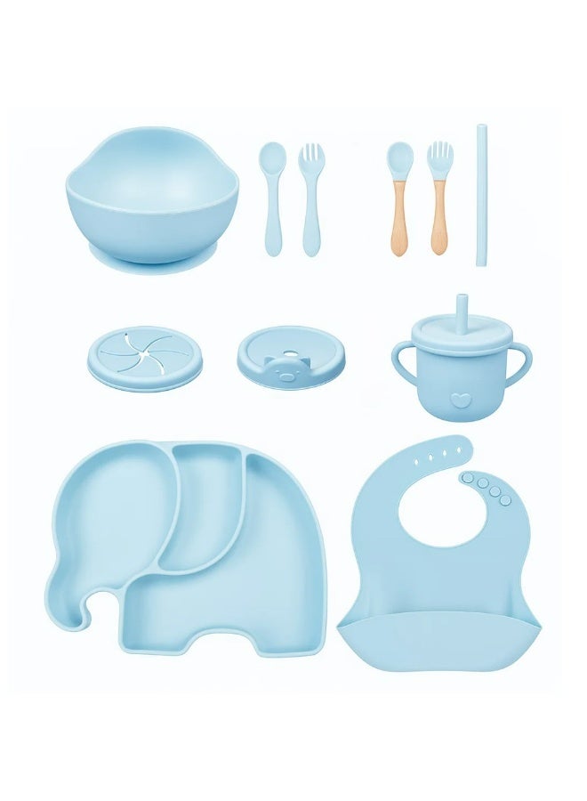 شيكو 🐘 مجموعة إطعام وتدريب الطفل على الأكل الذاتي من السيليكون الفاخر - طبق الفيل المقسَّم ووعاء شفط مضاد للانسكاب - Image 1