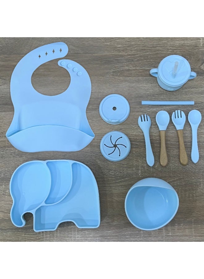 شيكو 🐘 مجموعة إطعام وتدريب الطفل على الأكل الذاتي من السيليكون الفاخر - طبق الفيل المقسَّم ووعاء شفط مضاد للانسكاب - Image 2