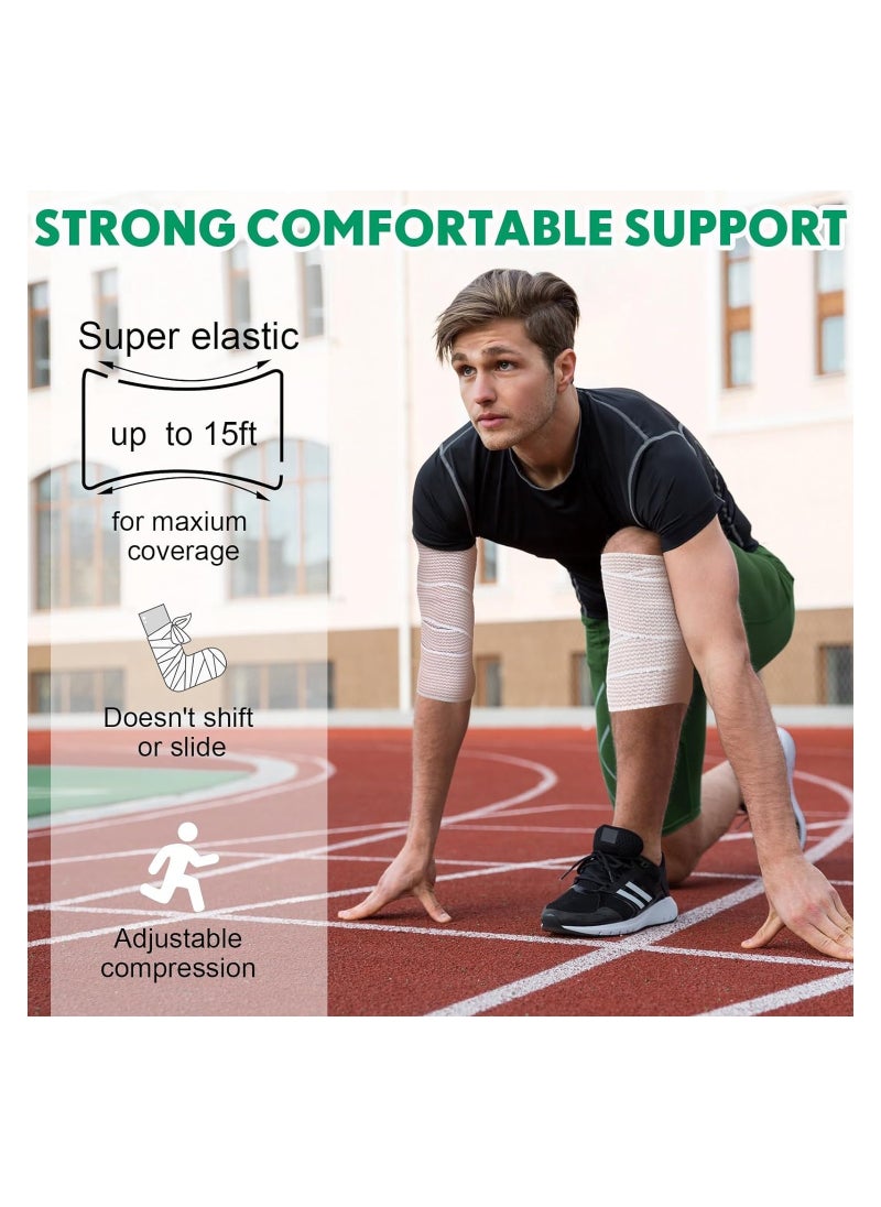 KASTWAVE - 12 Pack Elastic Bandage Wrap with Self Closure on Both Ends Compression Bandage for Legs, Knees, Ankles, Wrists, Elbows, Shoulders, Athletic Stretchable Bandage Wrap (2 Inch) - Image 1