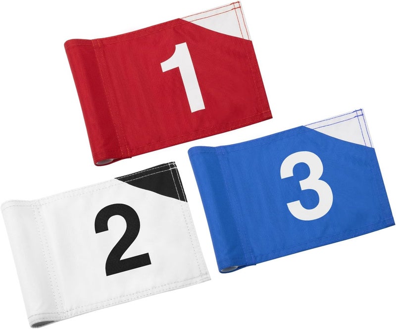 KINGTOP Numbered Golf Flag 8x6 Inch – Premium Dual-layer 420D Nylon, Double Sided Printing, Tube Inserted – Mini Practice Putting Green Flags for Yard, Mixed Color #1-3 - Image 1