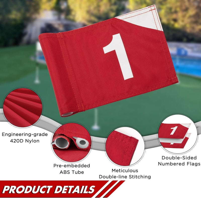 KINGTOP Numbered Golf Flag 8x6 Inch – Premium Dual-layer 420D Nylon, Double Sided Printing, Tube Inserted – Mini Practice Putting Green Flags for Yard, Mixed Color #1-3 - Image 2