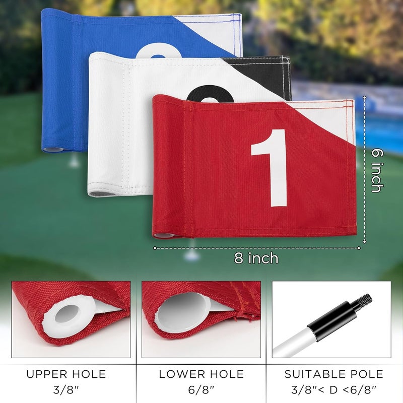 KINGTOP Numbered Golf Flag 8x6 Inch – Premium Dual-layer 420D Nylon, Double Sided Printing, Tube Inserted – Mini Practice Putting Green Flags for Yard, Mixed Color #1-3 - Image 3