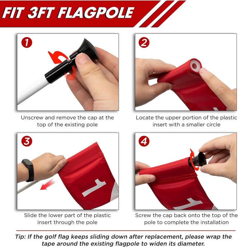 KINGTOP Numbered Golf Flag 8x6 Inch – Premium Dual-layer 420D Nylon, Double Sided Printing, Tube Inserted – Mini Practice Putting Green Flags for Yard, Mixed Color #1-3 - Image 4