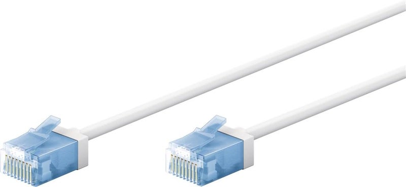 74301 CAT 6A Patch Cable Slim/Ultra Flexible RJ45 CAT 6A Network Cable U/UTP CU/Thin Ethernet Cable with Short Connectors / 10 Gbit/s LSZH, Kink Protection/White 10 m