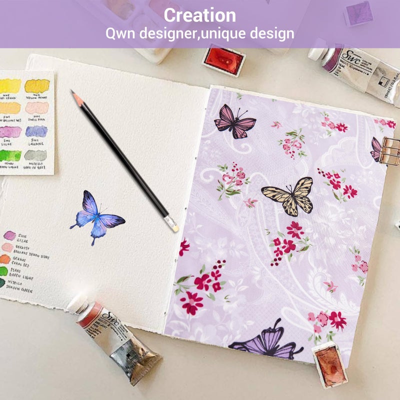 Softan Purple Floral Bed Sheets Full, Paisley Flower Printed Sheet Set, Cozy Microfiber Fitted Sheet with 15" Deep Pocket & Non-Slip Straps, Butterfly Patterned Sheets & Pillowcase Set - Image 5