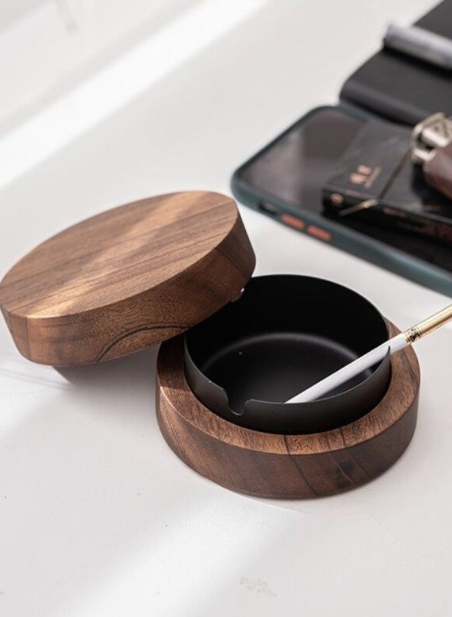 Pearl Coast International Hotel Quality Wooden Ashtray with Lid | 10x10x4.5cm | Stainless Steel | Easy to Clean | For Indoor or Outdoor Use - Image 1