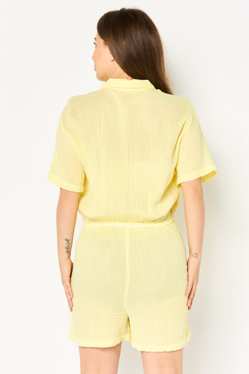 promod Women Plain Short Sleeve Playsuits, Yellow - Image 4