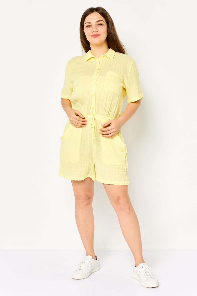 promod Women Plain Short Sleeve Playsuits, Yellow - Image 2