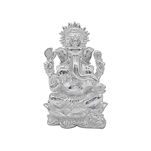 MAA SILVER Pure Silver Ganesha Ganpati ji BIS Hallmarked Solid Idol/Murti with Lotus Kamal Base Perfect for Gifting & Pooja Use (925 Purity)(108 Grams Silver) - Image 1