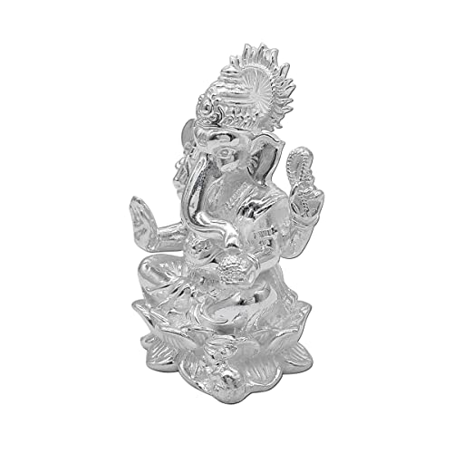 MAA SILVER Pure Silver Ganesha Ganpati ji BIS Hallmarked Solid Idol/Murti with Lotus Kamal Base Perfect for Gifting & Pooja Use (925 Purity)(108 Grams Silver) - Image 4