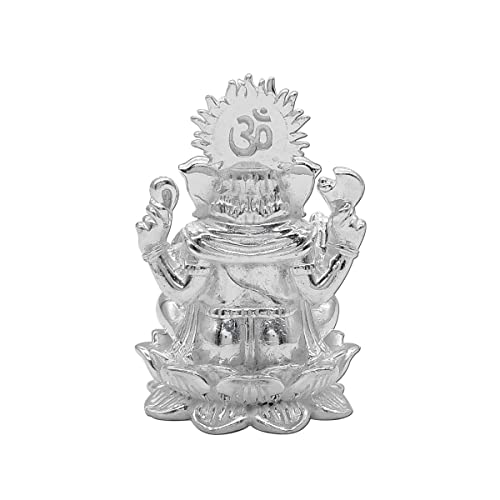 MAA SILVER Pure Silver Ganesha Ganpati ji BIS Hallmarked Solid Idol/Murti with Lotus Kamal Base Perfect for Gifting & Pooja Use (925 Purity)(108 Grams Silver) - Image 3