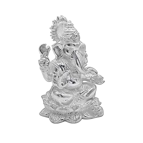 MAA SILVER Pure Silver Ganesha Ganpati ji BIS Hallmarked Solid Idol/Murti with Lotus Kamal Base Perfect for Gifting & Pooja Use (925 Purity)(108 Grams Silver) - Image 2