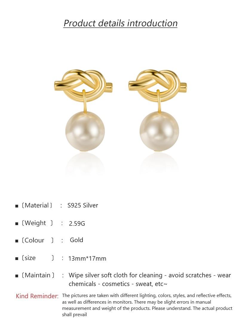 Y&D Retro Knot-Shaped Pearl Earrings Ladies' Style Gold-Plated Tailored For The Accomplished Woman Suitable For Everyday Wear, Work, Shopping And Other Occasions - Image 3