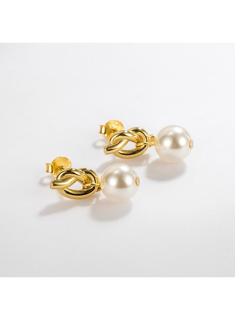 Y&D Retro Knot-Shaped Pearl Earrings Ladies' Style Gold-Plated Tailored For The Accomplished Woman Suitable For Everyday Wear, Work, Shopping And Other Occasions - Image 1