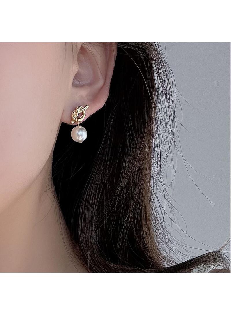 Y&D Retro Knot-Shaped Pearl Earrings Ladies' Style Gold-Plated Tailored For The Accomplished Woman Suitable For Everyday Wear, Work, Shopping And Other Occasions - Image 5
