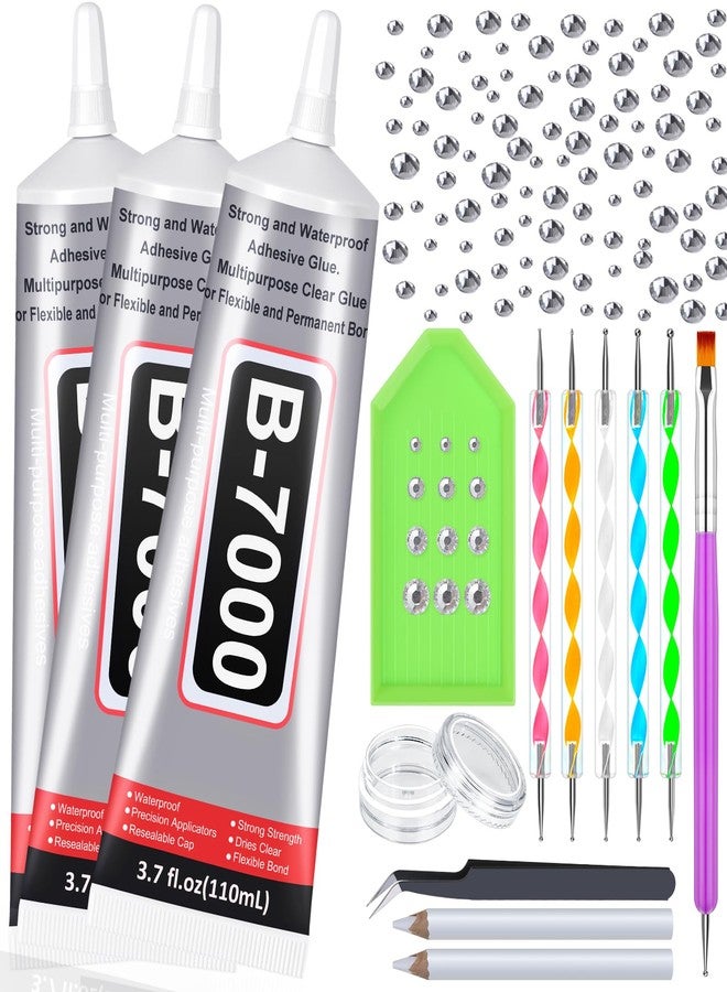 LifeisLuck B-7000 Glue with Rhinestone Gems Kit for Crafts DIY Bead Stone Jewelry Include 3 x 110ML Clear B-7000 Glue Flatback Crystal Rhinestones Dot-Brush Pen Pickup Tools - Image 1