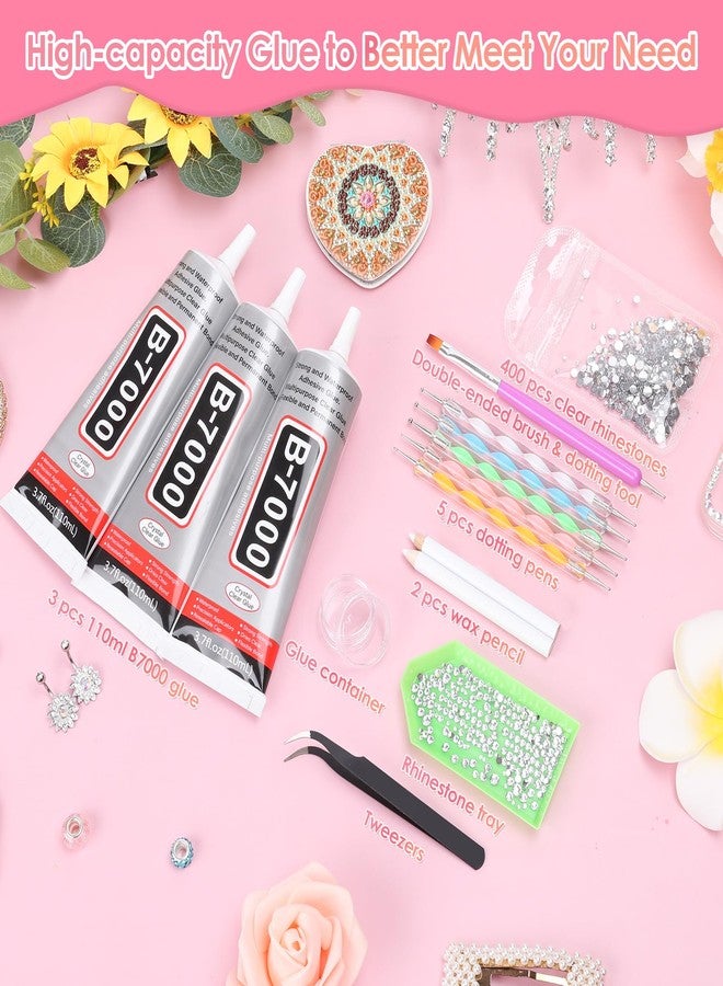LifeisLuck B-7000 Glue with Rhinestone Gems Kit for Crafts DIY Bead Stone Jewelry Include 3 x 110ML Clear B-7000 Glue Flatback Crystal Rhinestones Dot-Brush Pen Pickup Tools - Image 2