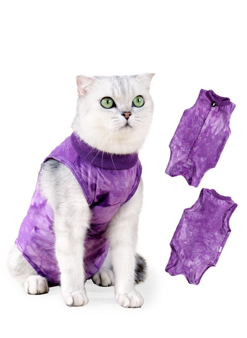 Breathable Cat Recovery Suit for Wounds and Surgery Anti Licking E Collar Alternative M-Purple - Image 1