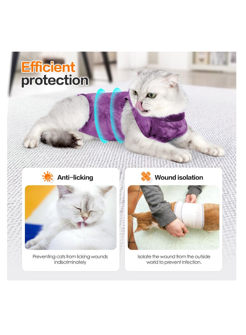 Breathable Cat Recovery Suit for Wounds and Surgery Anti Licking E Collar Alternative M-Purple - Image 5