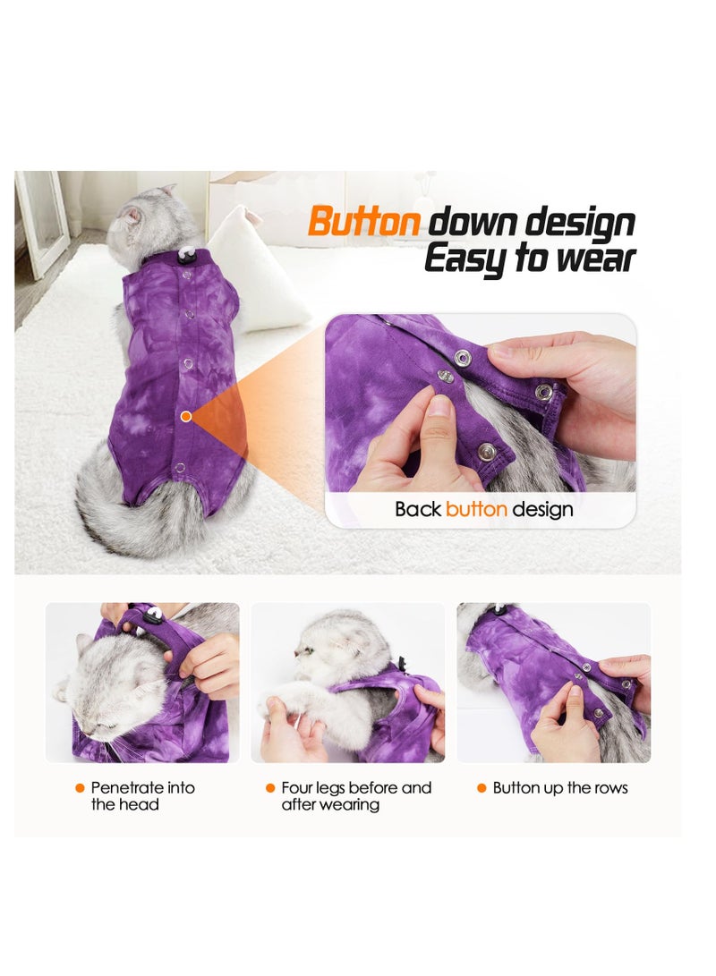 Breathable Cat Recovery Suit for Wounds and Surgery Anti Licking E Collar Alternative M-Purple - Image 4