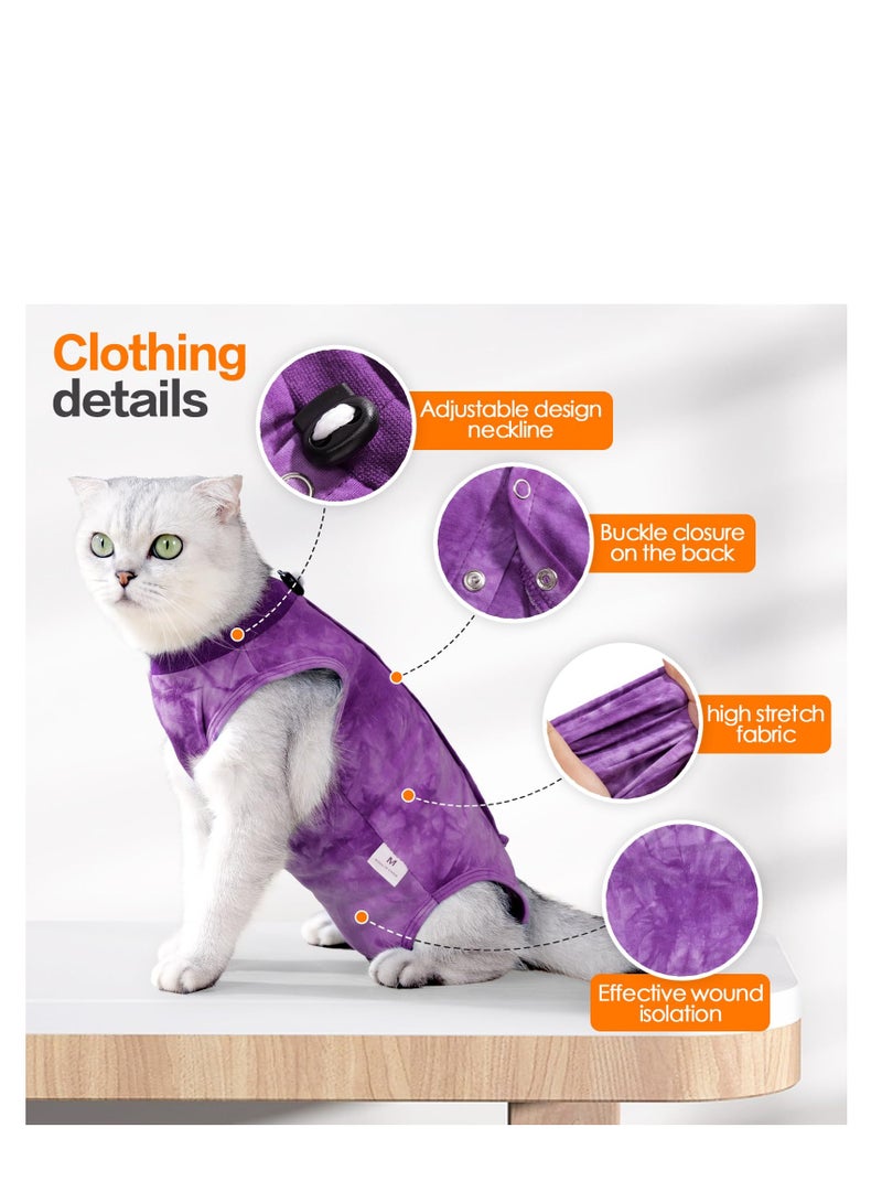 Breathable Cat Recovery Suit for Wounds and Surgery Anti Licking E Collar Alternative M-Purple - Image 3