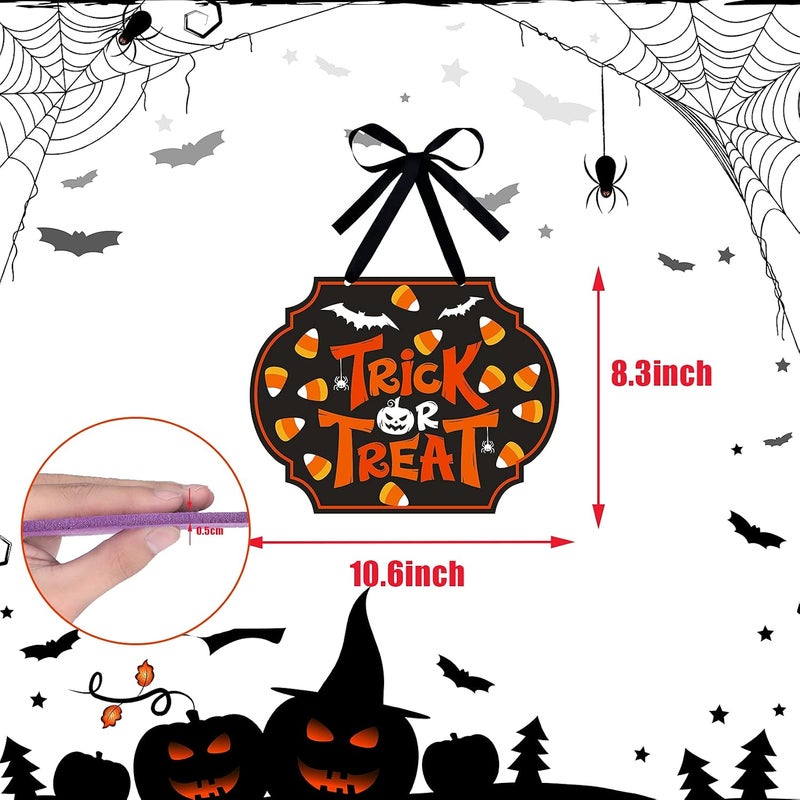 Tatuo 4 Pcs Halloween Felt Hanging Signs for Wreaths Happy Halloween Trick or Treat Wall Plaque Signs Pumpkin Witch Ghost Black Cat Bat Wall Decor Halloween Welcome Signs for Party Home (Funny Style) - Image 2