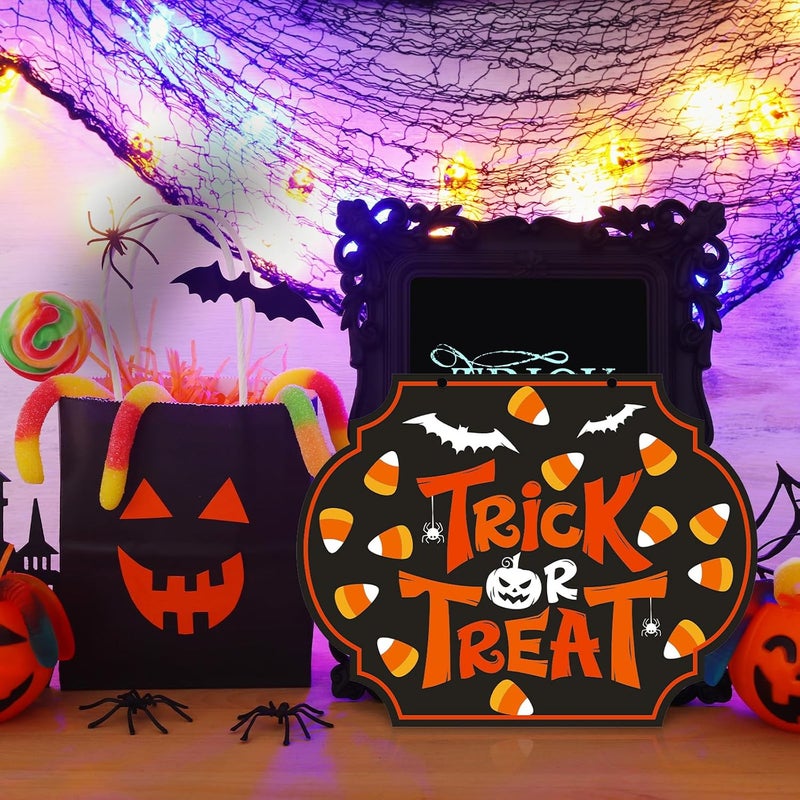 Tatuo 4 Pcs Halloween Felt Hanging Signs for Wreaths Happy Halloween Trick or Treat Wall Plaque Signs Pumpkin Witch Ghost Black Cat Bat Wall Decor Halloween Welcome Signs for Party Home (Funny Style) - Image 4