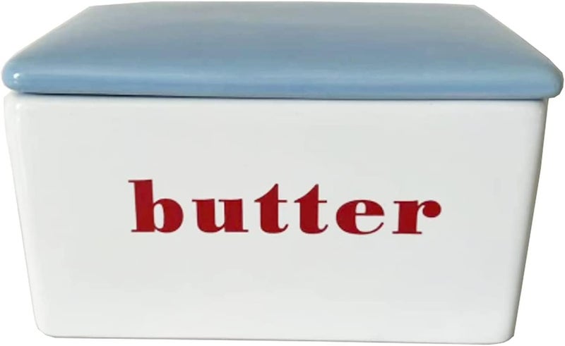 First of a Kind Ceramic Butter Box Red White  Blue  Vintage Butter Keeper Dish with Lid  Farmhouse Kitchen Decor  Butter Storage Container for Refrigerator  Butter Holder Container Box