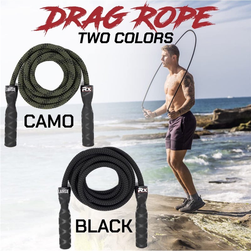 Rx Smart Gear Drag Jump Rope with Non Slip Ergonomic Handles - Weighted Polypropylene Rope for Fitness & Exercise, Cardio Workout | Speed Jumping Rope for Men & Women WOD (Black, Large) - Image 4