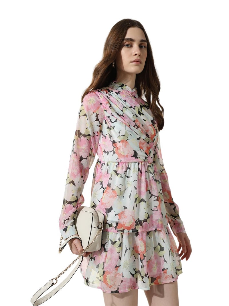 ONLY Women Printed Polyester Above Knee Multicolor Tiered Dress - Image 2